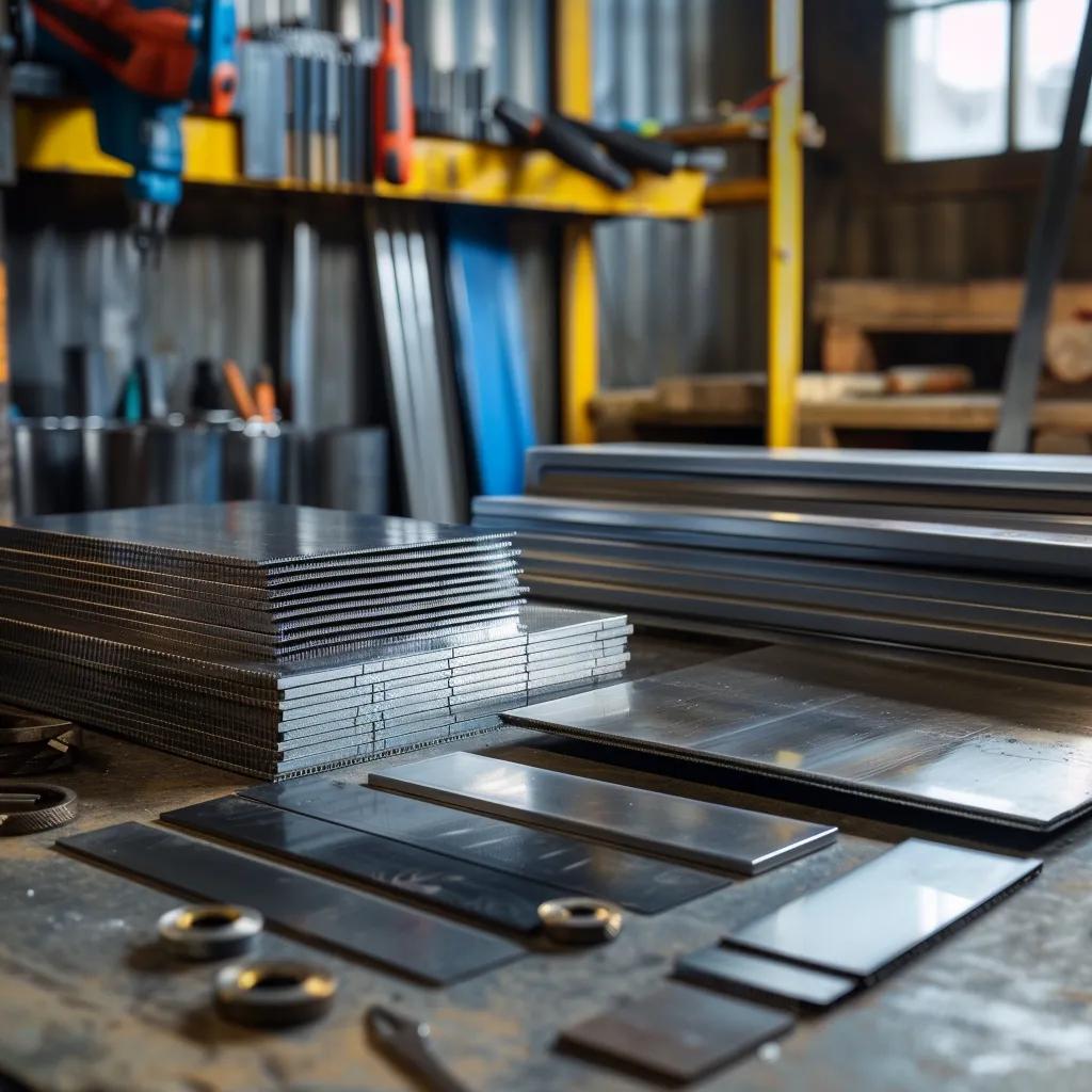 Illustration of a metal gauge chart with samples of different thicknesses in a fabrication shop, demonstrating precision