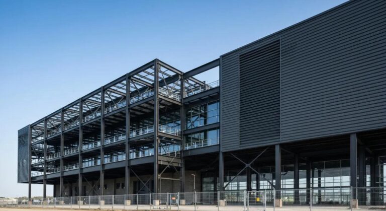 Modern steel building emphasizing safety and durability in construction
