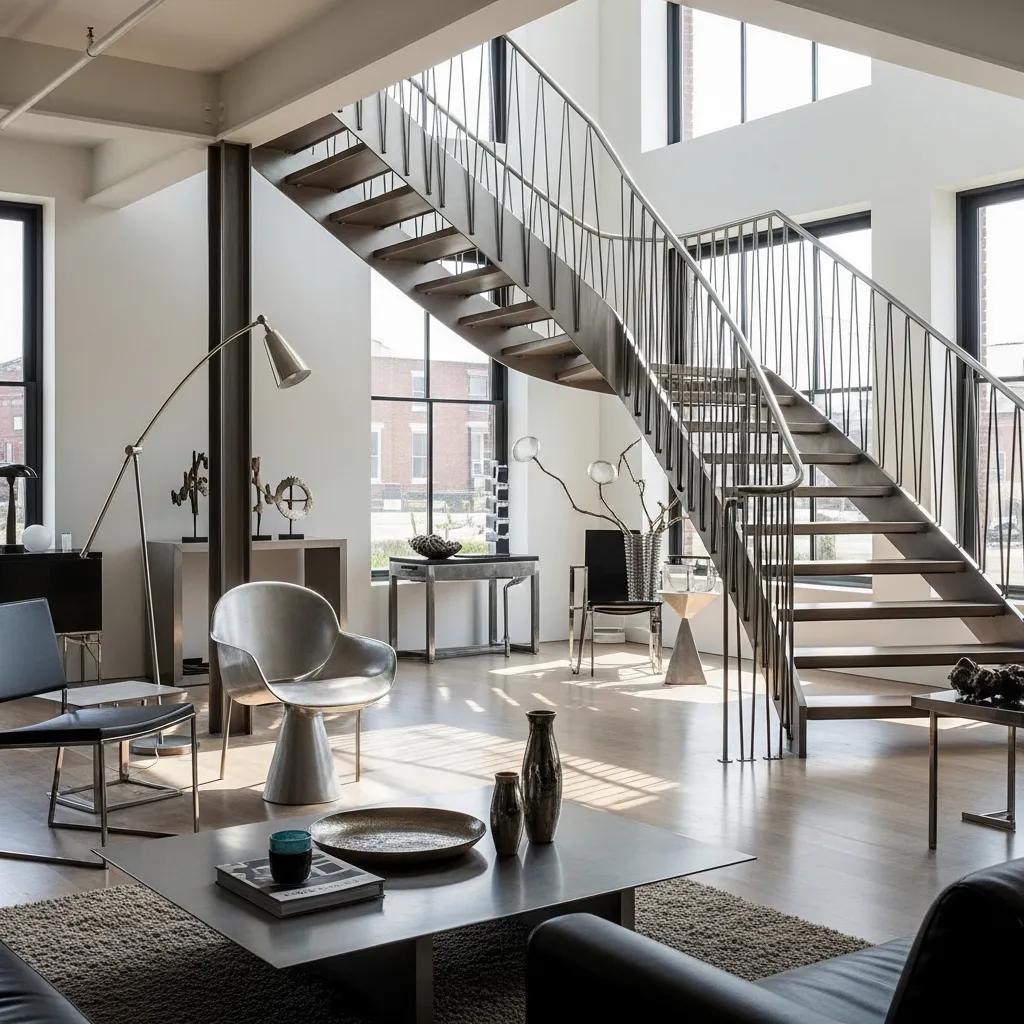 Interior with metal railings and furniture details