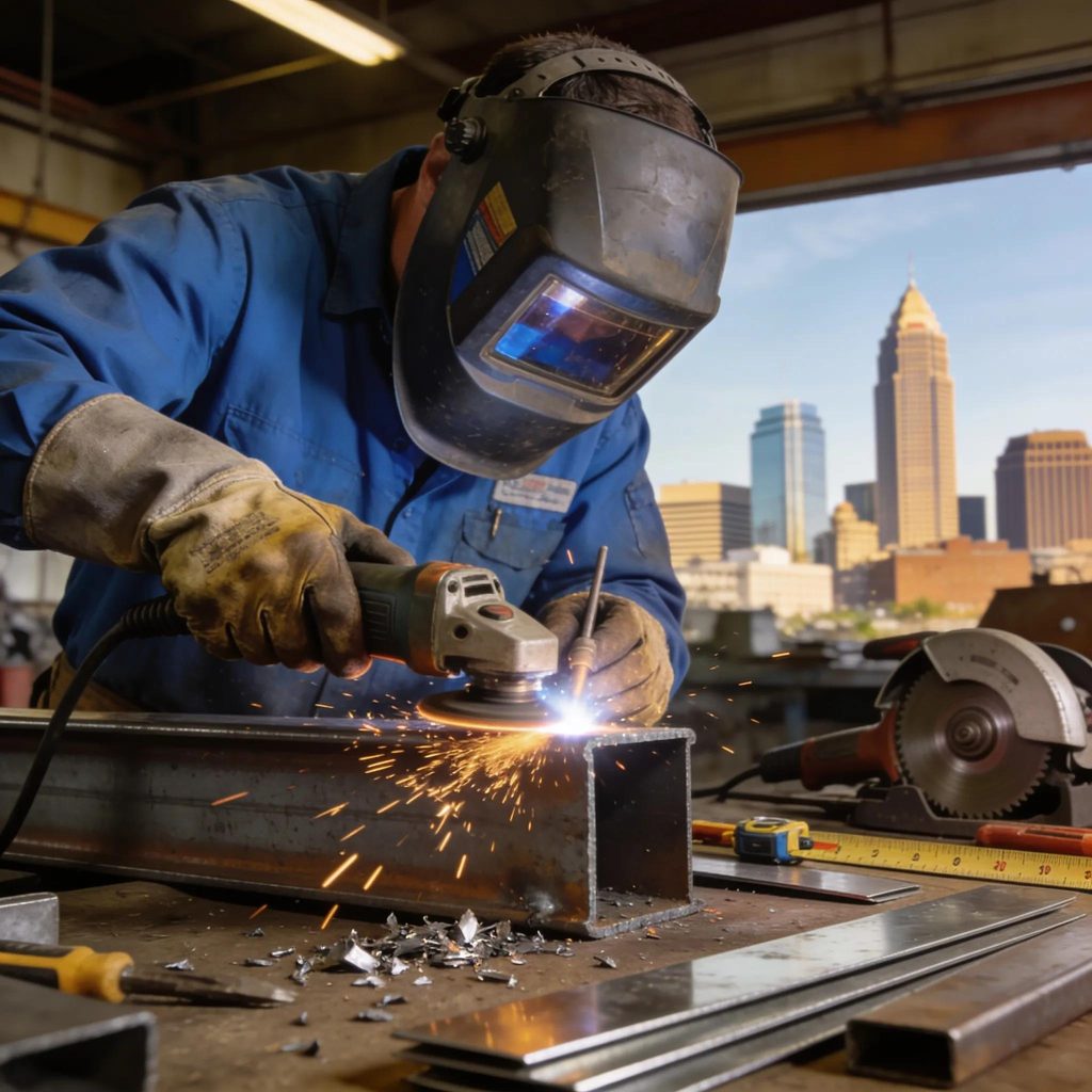 Metal contractor working in Oklahoma City with tools and materials showcased