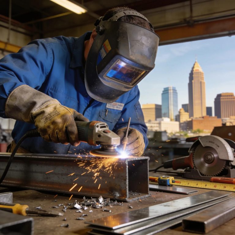 Metal contractor working in Oklahoma City with tools and materials showcased